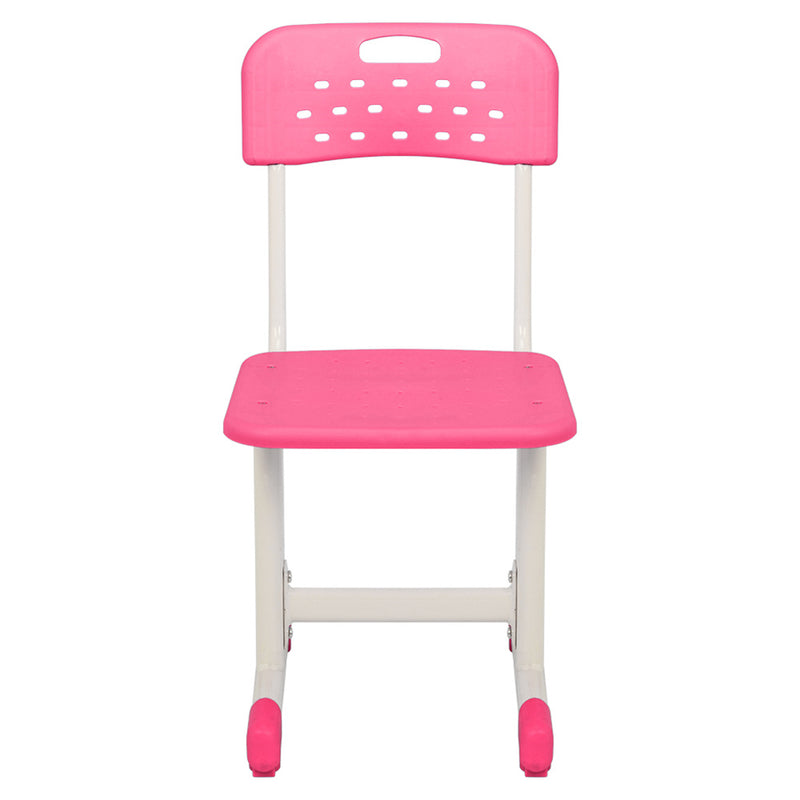 AMYOVE Student Table Chair Set Adjustable White Paint Wood Grain Surface Plastic Pink