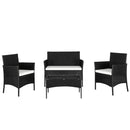 GAOMON 4PCS Rattan Table Chairs Set Includes Arm Chairs Coffee Table Black