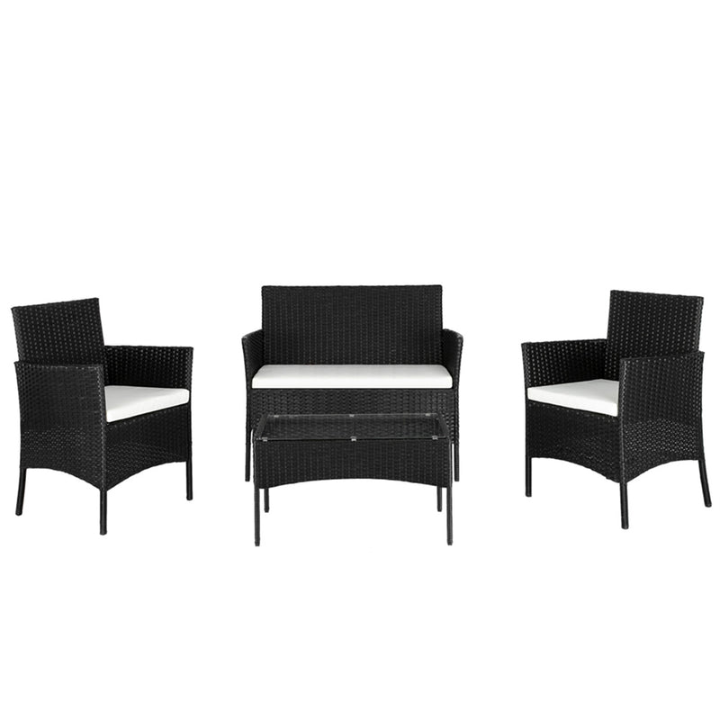 AMYOVE 4PCS Rattan Table Chairs Set Includes Arm Chairs Coffee Table Black