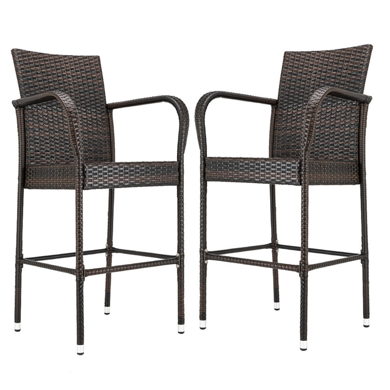 ALICIAN 2pcs Rattan Bar Chair Iron Frame Outdoor Chair Garden Furniture 53x53x120cm Brown