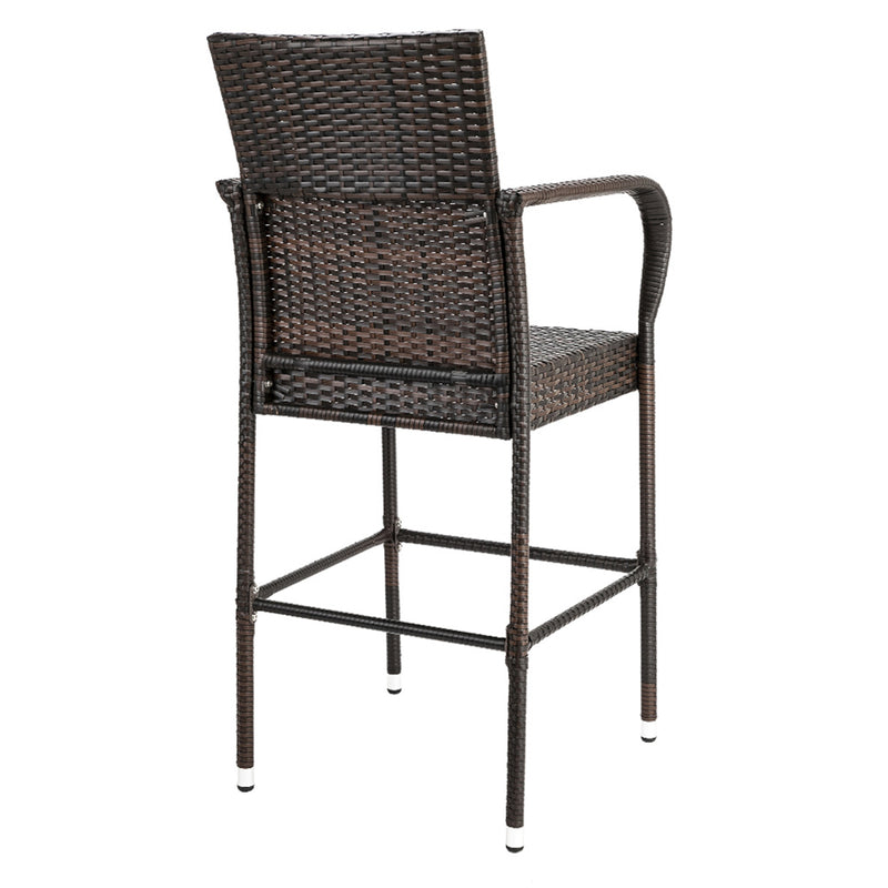 ALICIAN 2pcs Rattan Bar Chair Iron Frame Outdoor Chair Garden Furniture 53x53x120cm Brown