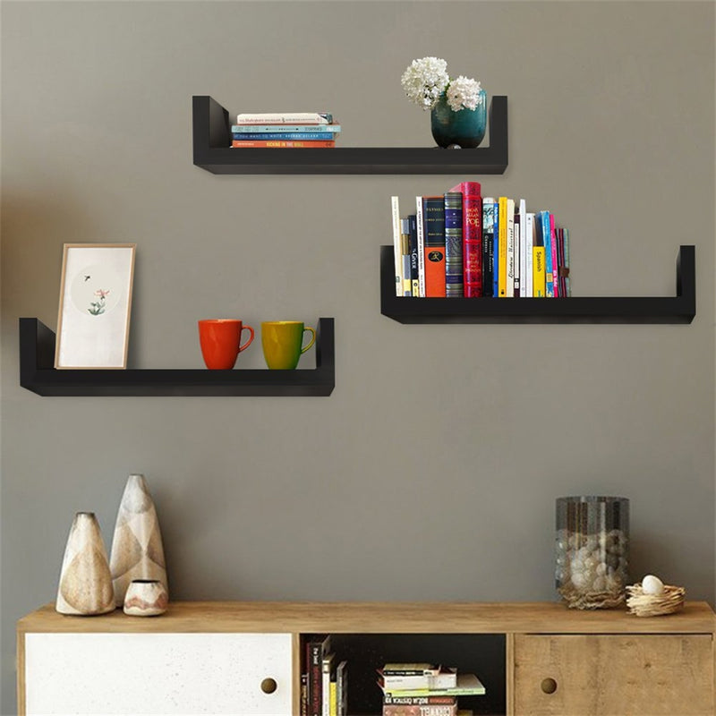 RONSHIN 3pcs Floating Display Shelves U-Shaped Detachable Wall Mounted Storage Wall Shelves