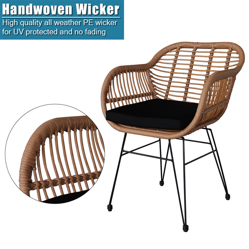AMYOVE 3pcs Tempered Glass Table Chair Three-Piece Set Handwoven Wicker Rattan