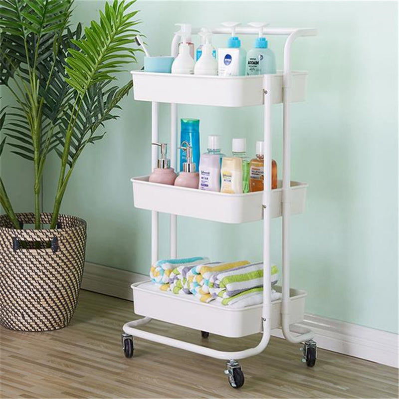 RONSHIN 3 Layers Storage Cart for Kitchen Bedroom Milk White