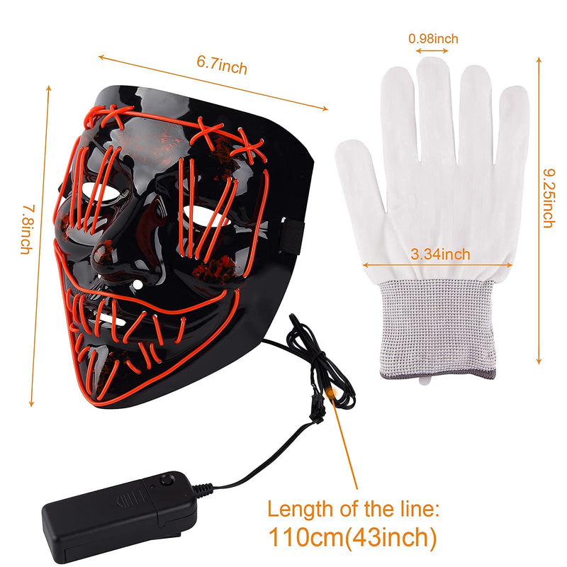 CYNDIE Halloween Scary LED Mask with Light Up Gloves Kit
