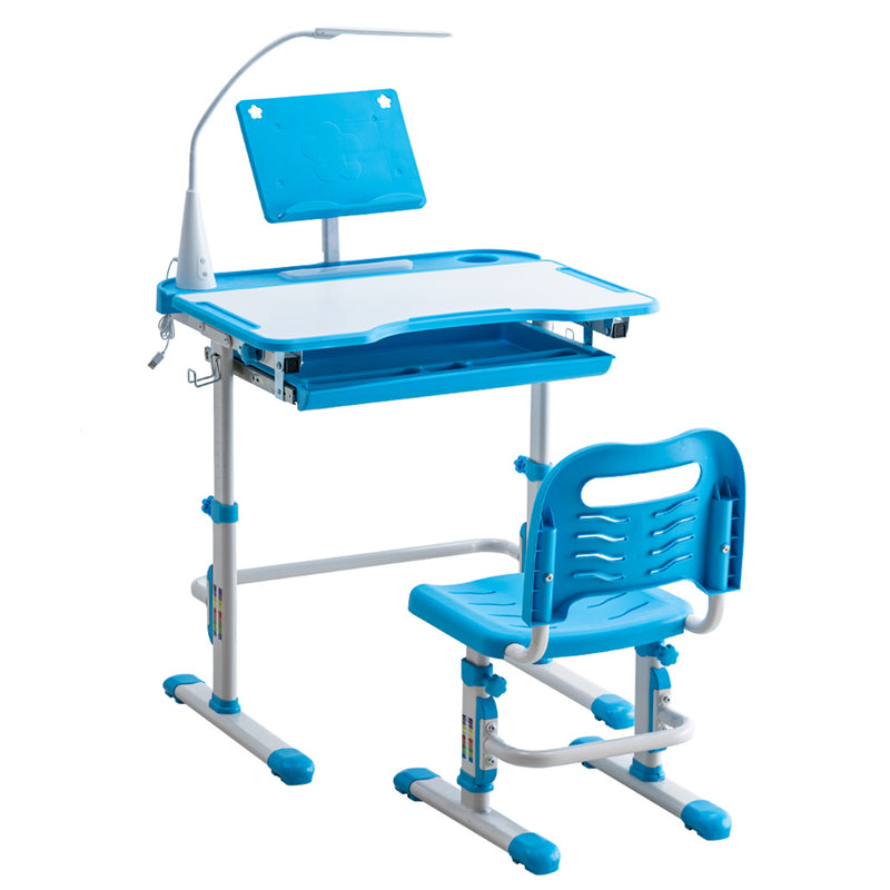 AMYOVE Kids Desk Chair Set Height Adjustable Student Study Desk Home Schooling Blue