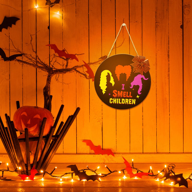 CYNDIE 12"Halloween Door Sign I Smell Children Wooden Black