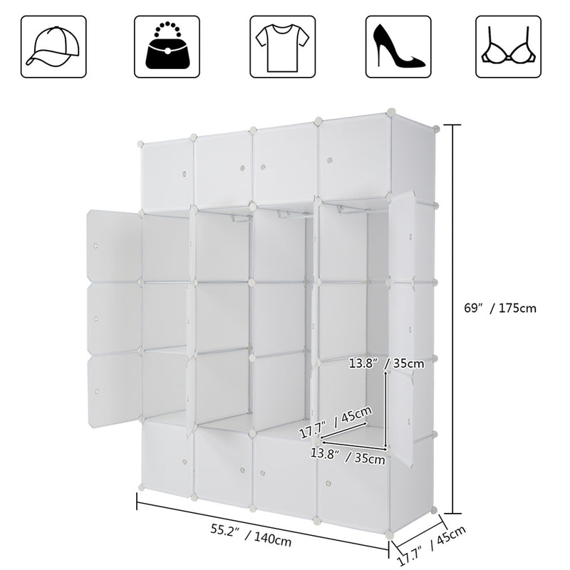 AMYOVE 5-layers 20-grids Modular Closet Cabinet Storage  Shelves Cube Organizer White