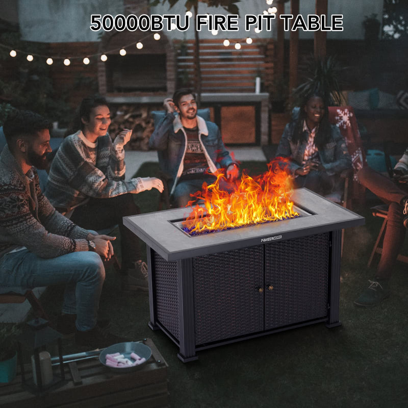 GARVEE PIONEERWORKS 44 Inch Propane Fire Pit Table 50000BTU Rectangle Table with Double-Sided Cover
