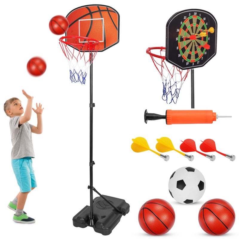 Basketball Hoops for Kids Toddlers, Indoor Outdoor Adjustable Height, Portable Mini Basketball Hoop with Dart Board for Boys 3-8 Years
