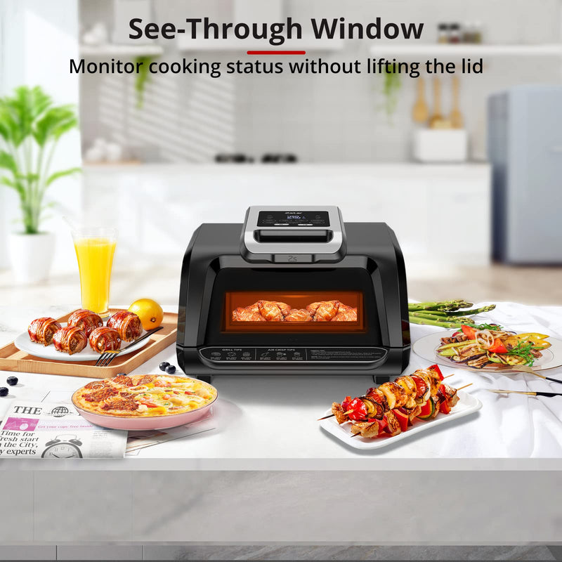  Zstar Indoor Grill Air Fryer Combo with See-Through Window,  7-in-1 Smokeless Electric Air Grill up to 450°F, 1750W Contact Grill with  Non-Stick Removable Plates, Even Heat, Silicon Tongs as Gift, 4Qt