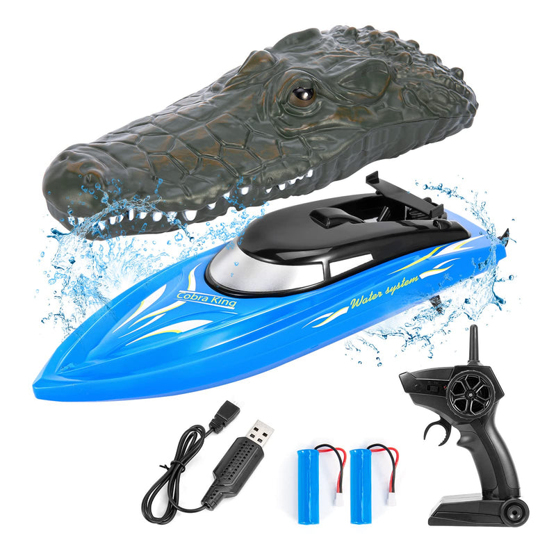 Remote Control Boats for Kids and Adults, RC Boat,10km/H 2.4G High Speed Remote Control Boat, Fast RC Boats with Disassembled Simulation Crocodile Head and 2 Rechargeable Battery .