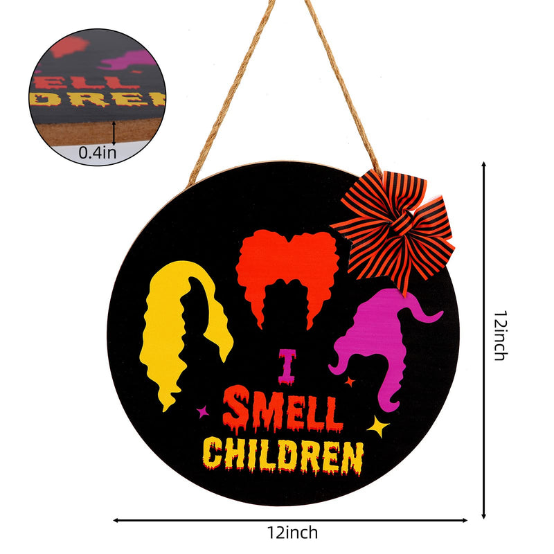 CYNDIE 12"Halloween Door Sign I Smell Children Wooden Black