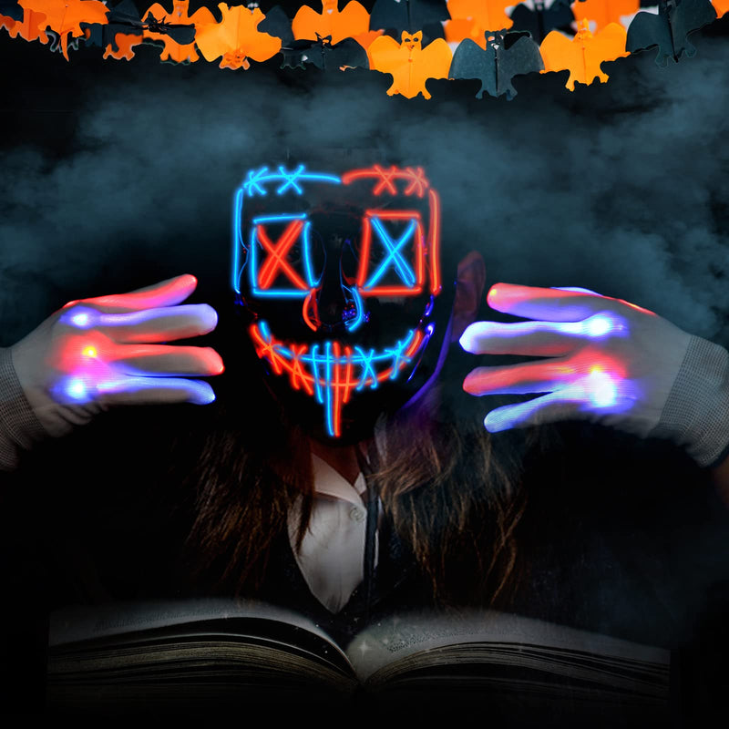 WHIZMAX Halloween LED Mask Skeleton Gloves Set