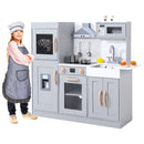 Kids Kitchen Playset, Wooden Chef Pretend Play Set with 20 PCS Cookware Accessories, Wooden Cookware Pretend with Ice Maker, Microwave, Oven, Range Hood, Sink, Real Lights & Sounds¡ê?Gray