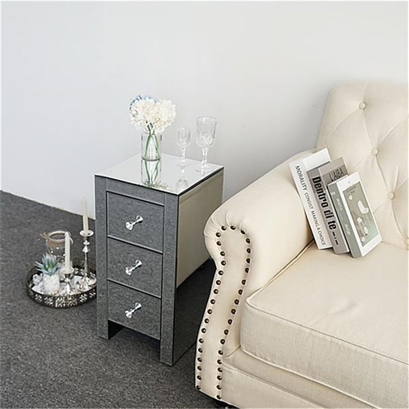 AMYOVE Mini Cabinet Table with 3-drawers Nightstand Bedroom Silver