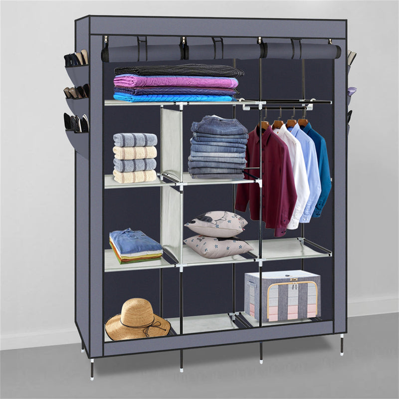 RONSHIN 69 Inches Assembled Cloth Wardrobe Non-woven Fabric High-Leg Storage Closet Clothes Organizer