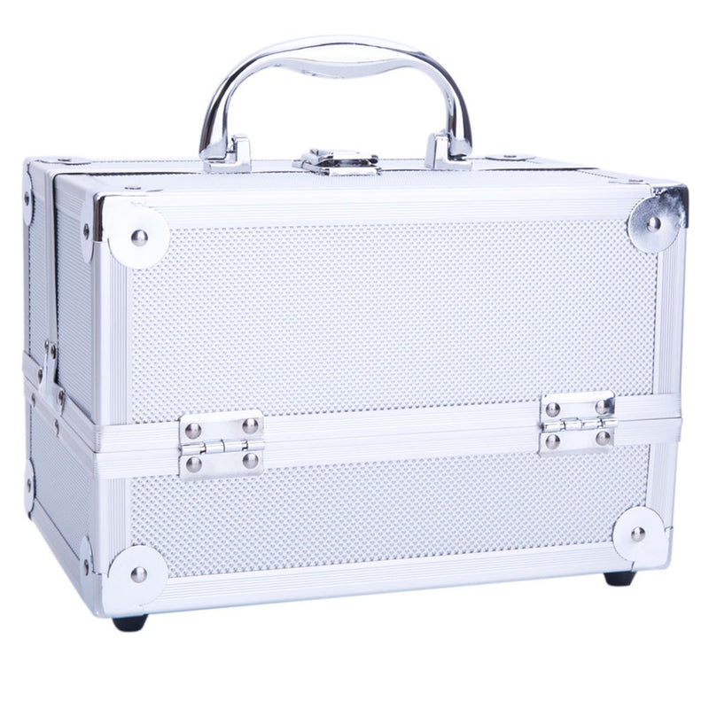 SHININGLOVE Portable Cosmetic Case Train Case Jewelry Box Organizer Silver