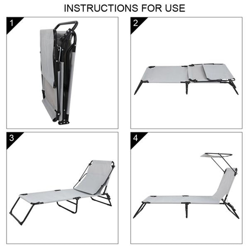 ALICIAN Outdoor Foldable Triple Folding Bed with Head Canopy Grey