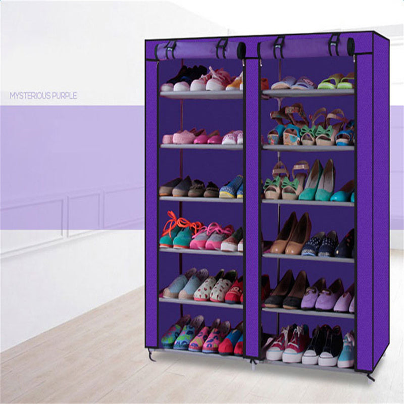 RONSHIN Shoe Cabinet 6-layer Double-row 12-Compartment Shoe Organizer Purple