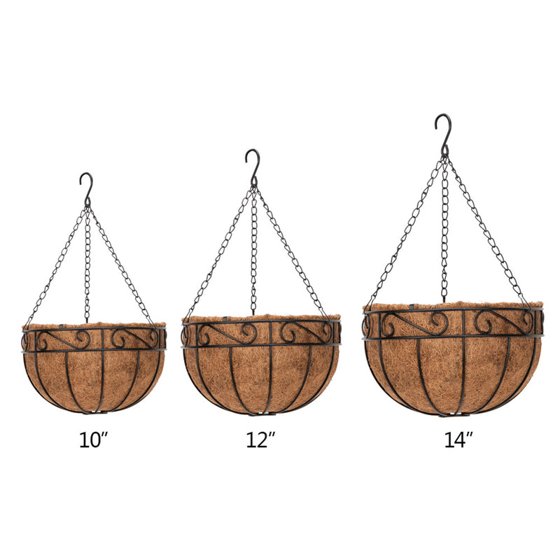 RONSHIN 4pcs 12 Inch Round Coconut Palm Hanging Basket Thickened Rust-Proof Plant Holder