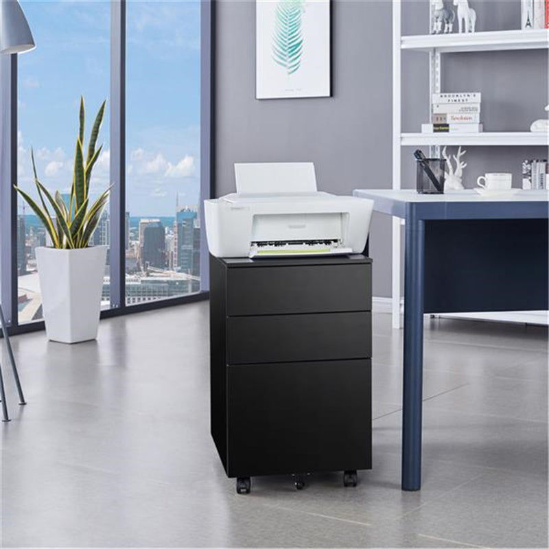 AMYOVE 39cm Movable Storage Cabinet with 3 Side-pull Drawers File Cabinet Black