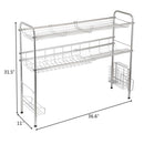 GAOMON Double Layer Bowl Rack Shelf Dish Drainer 90cm Inner Length Kitchen Organizer Silver