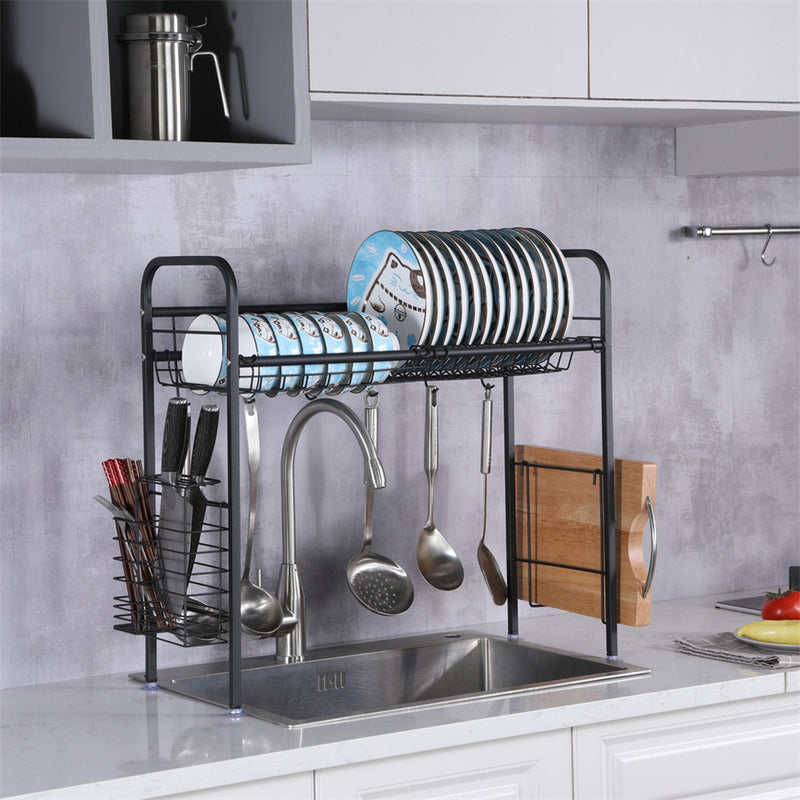 RONSHIN Single Layer Bowl Rack Shelf Dish Drainer 90cm Black