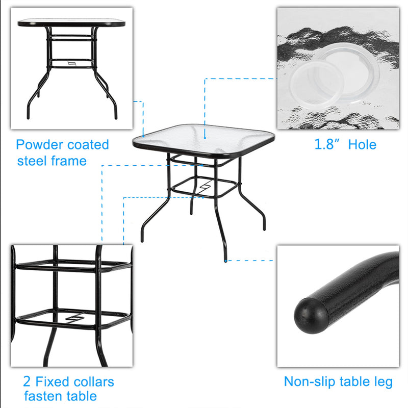 AMYOVE Outdoor Dining Table Weather-Proof Patio Garden Square Tempered Glass Table