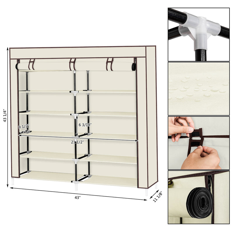 RONSHIN 7 Layers 14 Grids Shoe Rack Portable Shoe Cabinet Beige