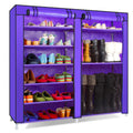 RONSHIN Double Row 9-compartment Shoe Cabinet Boots Storage Case Purple