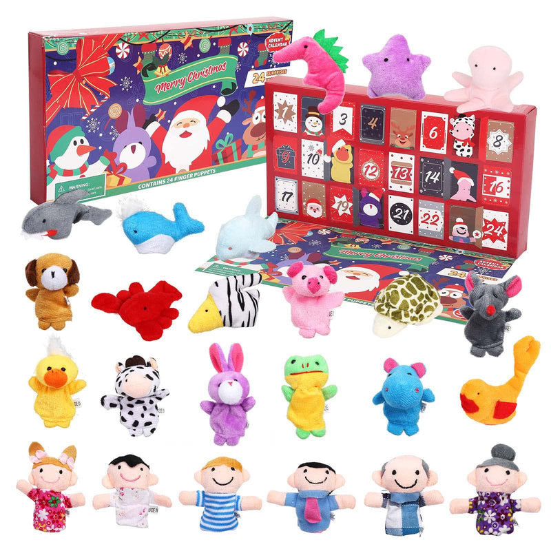 Christmas Advent Calendar 2022 for Kids, 24 pcs Finger Puppets Christmas 24 Days Countdown Toy Calendars, Stocking Stuffer Toys Party Favors Classroom Prizes Xmas Gifts for Boys Girls Toddlers
