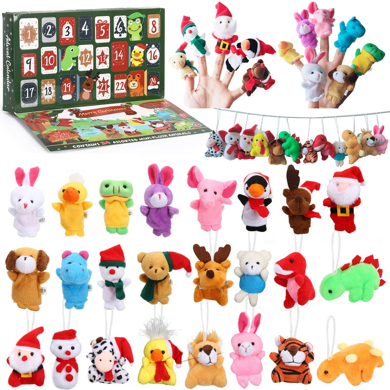 Christmas Advent Calendar 2022 for Kids, 12 pcs Finger Puppets+12pcs Mini Animal Plush Toys Keychains, Christmas 24 Days Countdown Toy Calendars, Stocking Stuffer Toys Party Favors Classroom Prizes Xmas Gifts for Boys Girls Toddlers