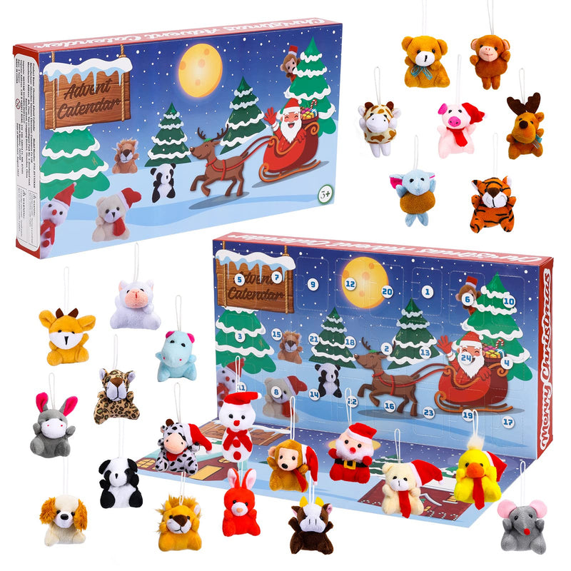Christmas Advent Calendar 2022 with Mini Animal Plush Toys, 24 Days Countdown with 24 Different Stuffed Animals for Kids, Stocking Stuffer Toys Party Favors Gifts, Classroom Prizes, Xmas Gift for Girls Boys