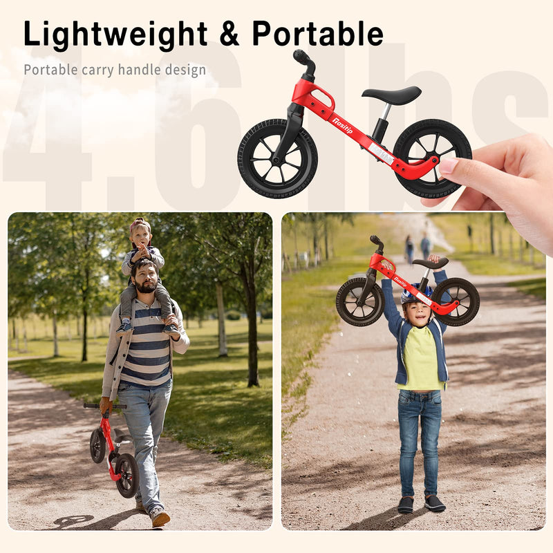 Balance Bike for 2 3 4 5 Year Old Kids Boys Girls 12-Inch Wheels Training Bike No Pedal Adjustable Seat Height (Red)