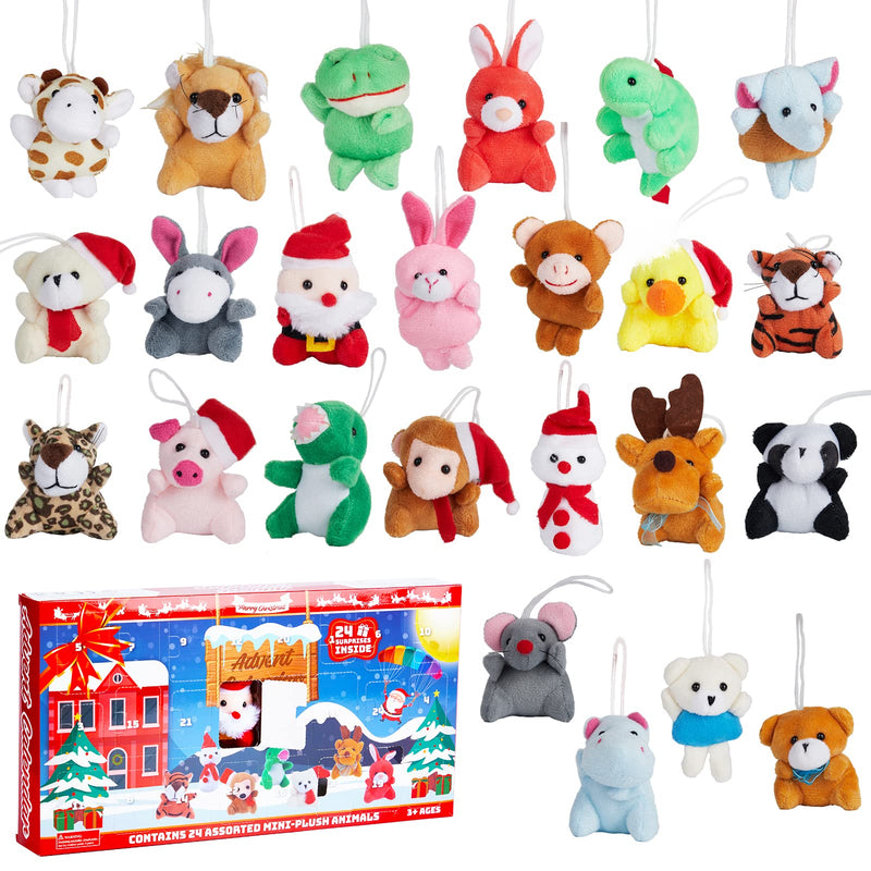 2022 Christmas Advent Calendar with Mini Animal Plush, 24 Different Stuffed Animals Christmas Party Favors Gifts,Christmas Countdown Toy Calendars, Stocking Stuffer Toys for Kids Boys and Girls