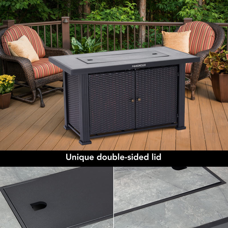 GARVEE PIONEERWORKS 44 Inch Propane Fire Pit Table 50000BTU Rectangle Table with Double-Sided Cover