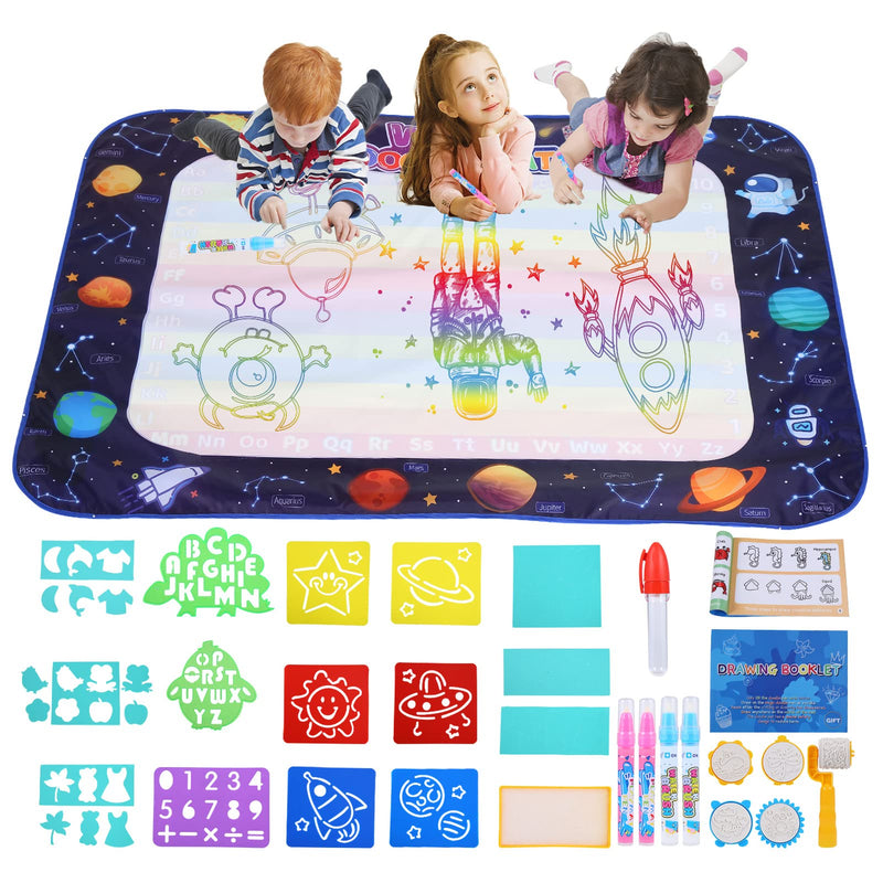 Water Doodle Mat for Toddlers, 60 X 43 Inches Extra Large Painting Writing Doodle Board with 5 Magic Pens No Mess Coloring Educational Painting Toys for Boys Girls 3 4 5 6 Year Old