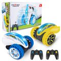 2 Pack Remote Control Car, RC Stunt Cars for Boys 8-12, 4WD 2.4Ghz Double Sided 360¡ã Rotating RC Car for Kids with Led Lights & 4 Rechargeable Battery,Yellow+Blue