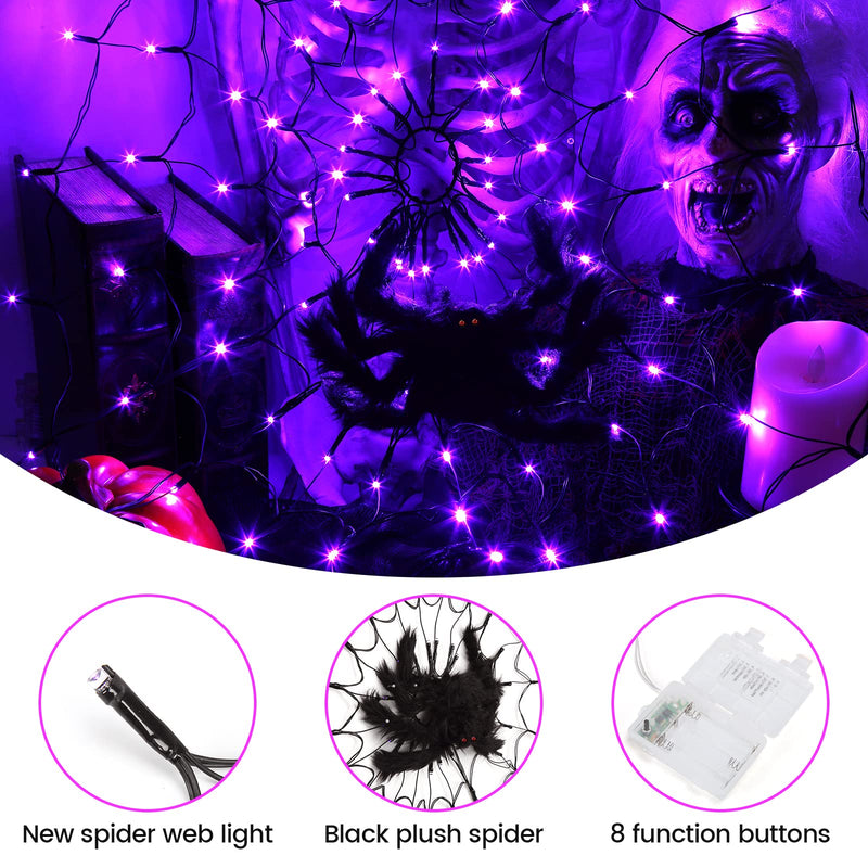 CYNDIE Halloween Purple Spider Web Lights Waterproof