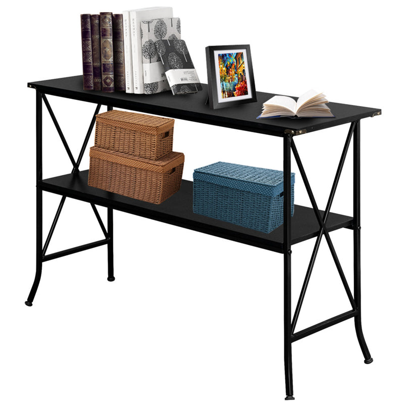 AMYOVE 2 Tier Console Table Household Desk Furniture Black