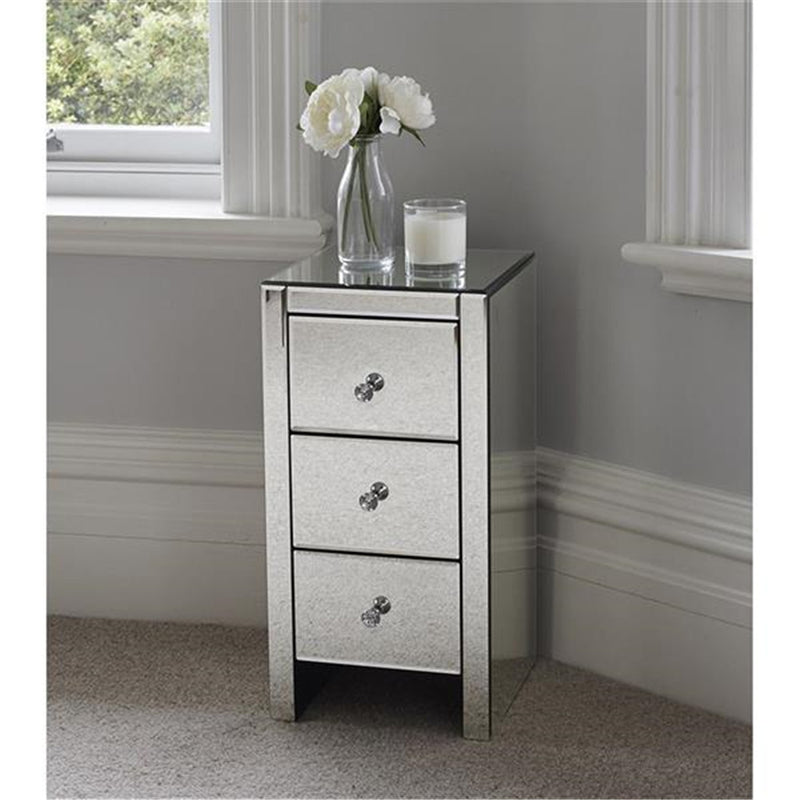 AMYOVE Mirrored Nightstand Bedside End Table with 3-Drawers for Bedroom Mini Cabinet
