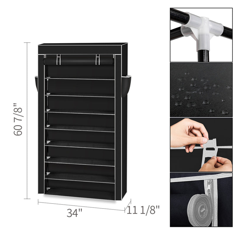 RONSHIN Shoe Rack 10 Layers Widened Black Shoe Cabinet 160*30*88 Black