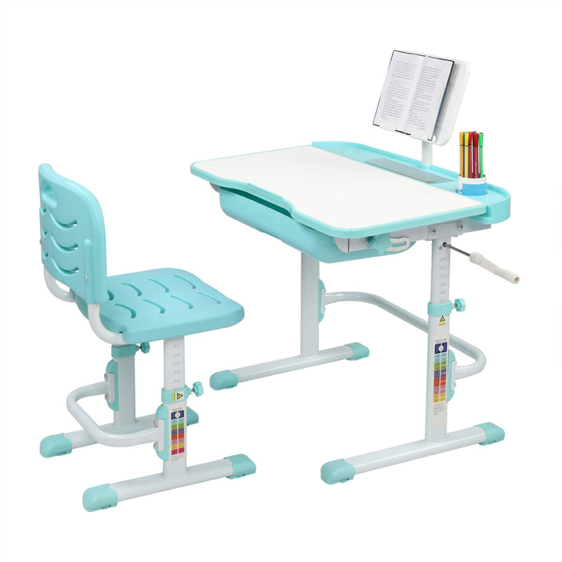 AMYOVE Kids Desk Chair Set 80cm Hand-operated Lifting Table Top Blue Green