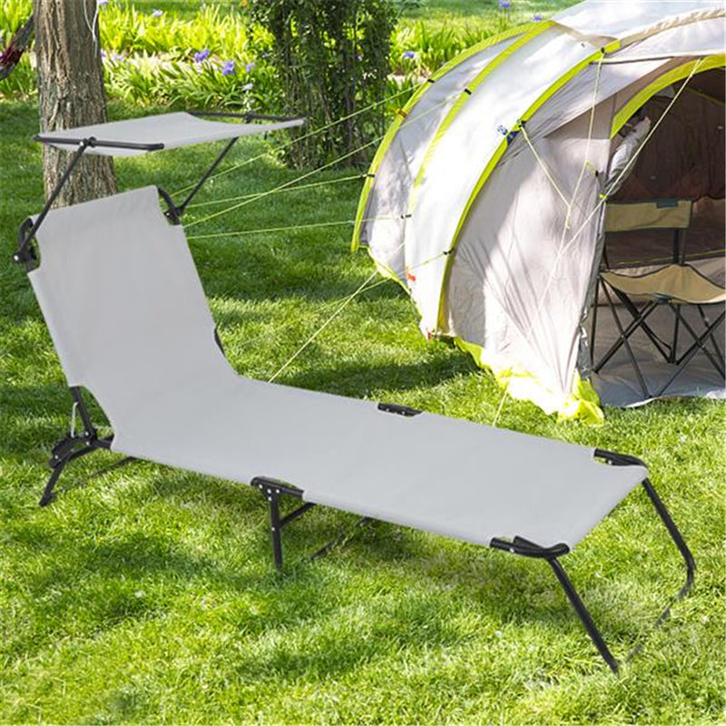 ALICIAN Outdoor Foldable Triple Folding Bed with Head Canopy Grey