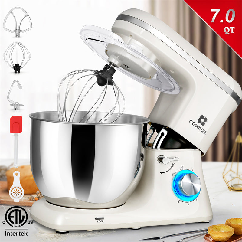 COSVALVE Kitchen Stand Mixer 6 Speeds Low Noise Mixing Pot White