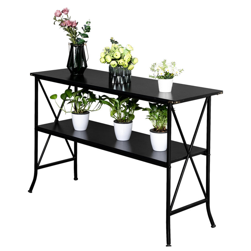 AMYOVE 2 Tier Console Table Household Desk Furniture Black