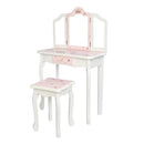 GAOMON Children Dressing Table Set with Three-sided Folding Mirror Single Drawer Chair Pink