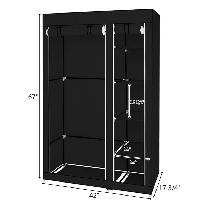 RONSHIN Portable Closet Storage Organizer Clothes Wardrobe 5-layers 6-compartments Black