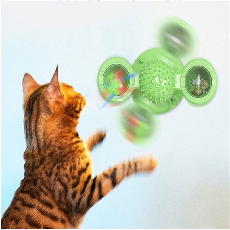 BEESCLOVER Spinning Windmill Cat Toy Interactive Balls Turntable Massage Toy Green